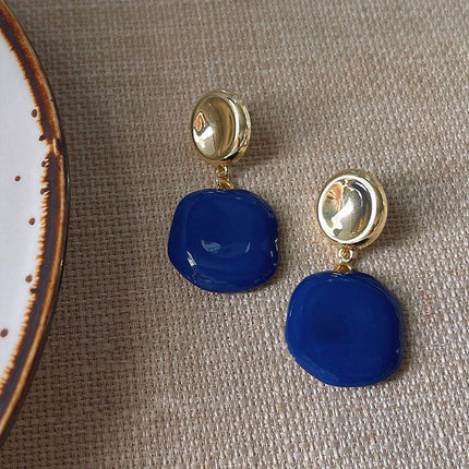 Irregular Blue Earrings For Women Retro Style Elegant Literary Fashion Jewelry