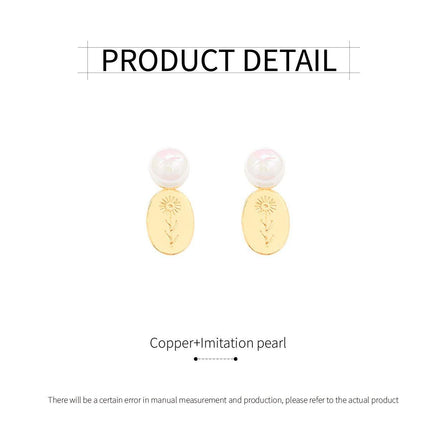 Gold Flower Oval Earrings Elegant Temperament Jewelry for Women Fashion Gift