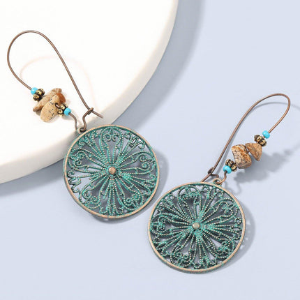 Bohemian Vintage Openwork Floral Round Earrings Elegant Jewelry Women Fashion