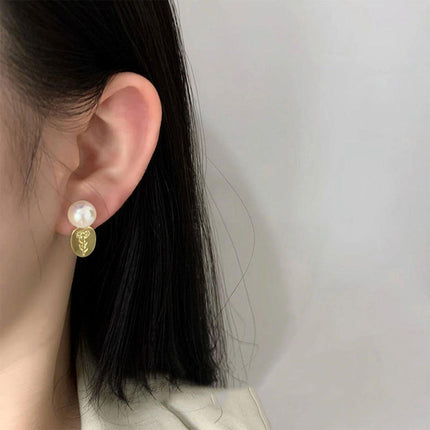 Gold Flower Oval Earrings Elegant Temperament Jewelry for Women Fashion Gift
