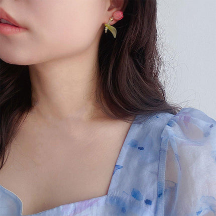 Delicate Small Tulip Earrings Women Gold Plated Stud Fashion Jewellery Gift