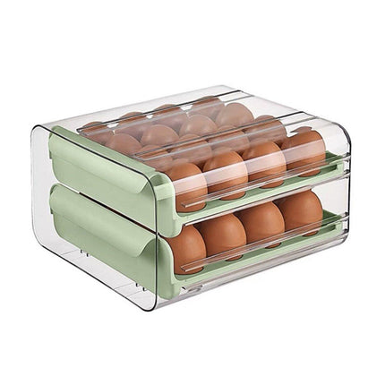 Double Layer Green Egg Storage Carton Drawer Fridge Organizer for Kitchen Use