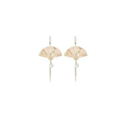 Chinese Style Vintage Fan Earrings Foldable Design Fashion Jewellery for Women
