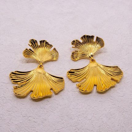 Vintage Irregular Textured Ginkgo Biloba Earrings Trendy Fashion Jewelry Women