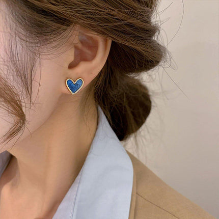 Small Fresh Blue Heart Earrings Retro Fashion Needle Women Jewelry Niche