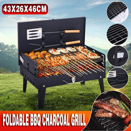Foldable BBQ Charcoal Grill Portable Outdoor Hibachi Camping Barbecue Large Set - Aimall
