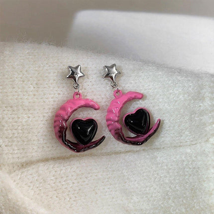 Elegant Pink Black Gradient Love Earrings Niche Design High-End Fashion Jewelry