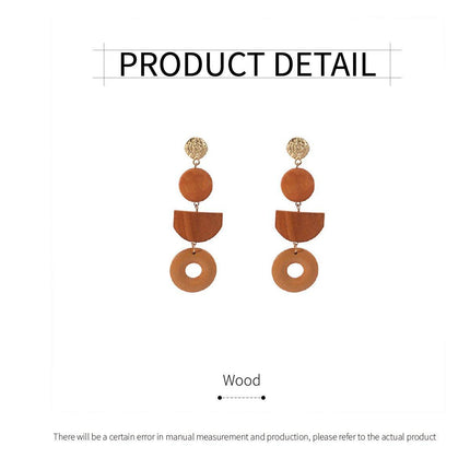Geometric Wooden Earrings Vintage Simple Colour Block Long Earrings for Women