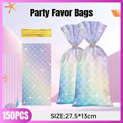 150pcs Mermaid Party Favor Bags Candy Gift Packaging for Birthday or Christmas