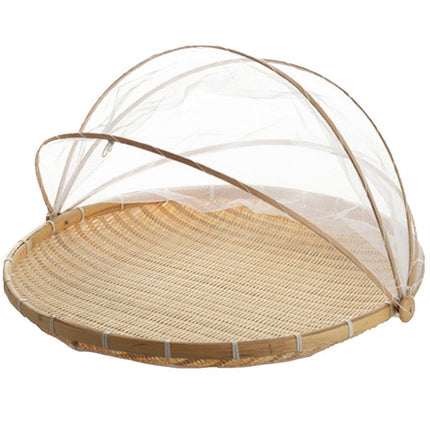 Bamboo Storage Basket with Mesh Cover for Fruit Vegetables Food Buns Kitchen