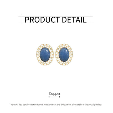 Elegant Blue Oil Drop Oval Earrings Retro Fashion Silver Needle Women Jewelry