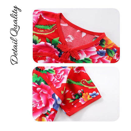 Cotton Pajamas Set Boys Girls Floral Short Sleeve Top and Pants Summer Sleepwear