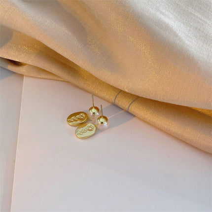 Gold Flower Oval Earrings Elegant Temperament Jewelry for Women Fashion Gift