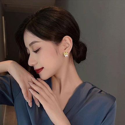 Vintage Ribbon Pearl Earrings Elegant Jewelry for Women Fashion Accessories Gift