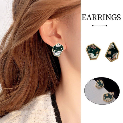Asymmetric Sun Moon Star Earrings Women Trendy Matte Design Jewelry for Fashion