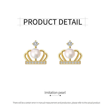 Luxury Crown Imitation Pearl Earrings 5-6mm Needle Studs Elegant Fashion Jewelry