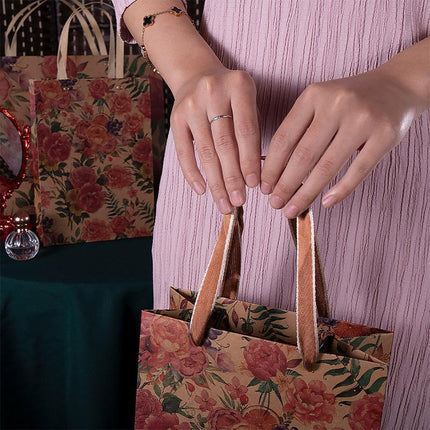 10pcs Vintage Rose Paper Gift Bags Tote for Weddings Birthday Party Favors