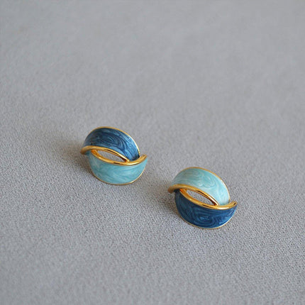 Elegant Blue Oil Drop Earrings Fashion Retro Style Jewelry Silver Needle