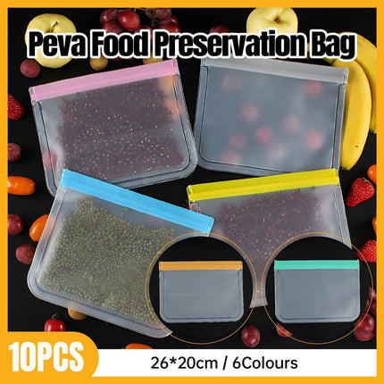 10 Pack Reusable Frosted PEVA Food Storage Bags Resealable Ziplock Freezer Safe