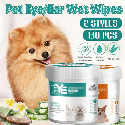 130pcs Wipes Wet Pet Eye/Ear Dog Cat Tear Stain Remover Cleaning Paper Wipes - Aimall