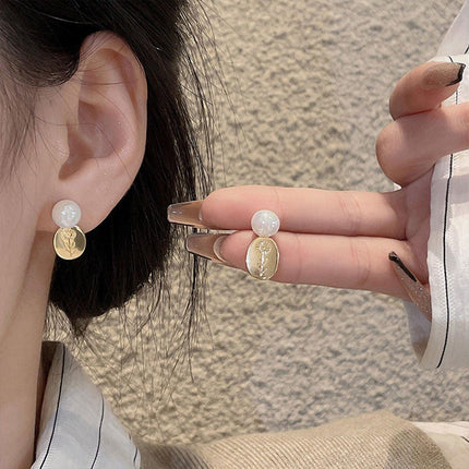 Gold Flower Oval Earrings Elegant Temperament Jewelry for Women Fashion Gift