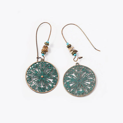 Bohemian Vintage Openwork Floral Round Earrings Elegant Jewelry Women Fashion