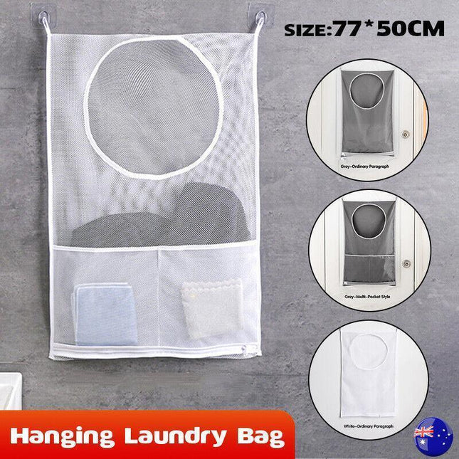Hanging Laundry Bag Over Door Clothes Washing Storage Basket Foldable Hamper Ordinary - Aimall