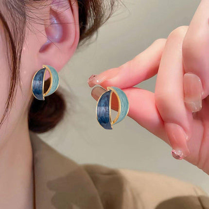 Elegant Blue Oil Drop Earrings Fashion Retro Style Jewelry Silver Needle