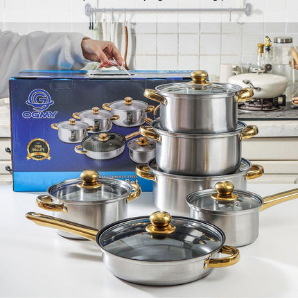 12pcs Stainless Steel Cookware Set Pots and Pans Kitchen Cooking Utensil Set