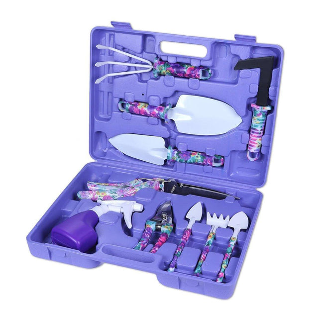 10PCS Garden Tool Kit Shovel Rake Planting Tools Set with Purple Handles Gift