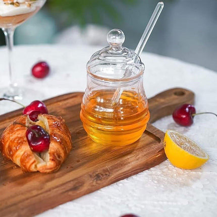 Clear Glass Honey Jar with Lid Kitchen Storage Container for Honey or Jam
