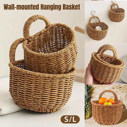 Imitation Rattan Woven Storage Basket Shelf Organizer Wash Rack for Home Decor
