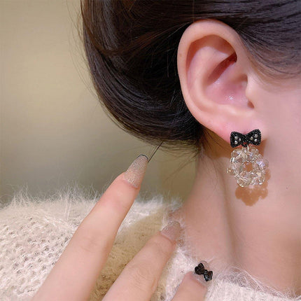 Trendy Sweet Crystal Bow Earrings for Girls Elegant Jewelry Gift High-Quality