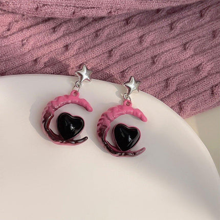 Elegant Pink Black Gradient Love Earrings Niche Design High-End Fashion Jewelry