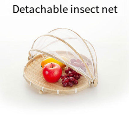 Bamboo Storage Basket with Mesh Cover for Fruit Vegetables Food Buns Kitchen