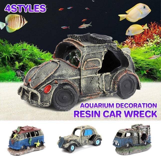 Creative Aquarium Decoration Resin Car Wreck Fish Shrimp Escape House Landscape