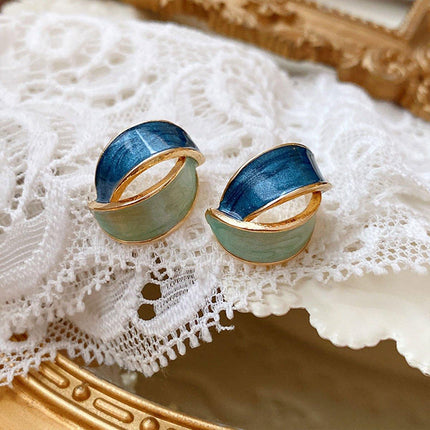 Elegant Blue Oil Drop Earrings Fashion Retro Style Jewelry Silver Needle