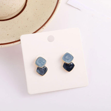 Fashion Blue Oil Drop Earrings Retro Style Black White Contrast Needle Jewellery