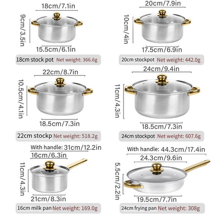 12pcs Stainless Steel Cookware Set Pots and Pans Kitchen Cooking Utensil Set