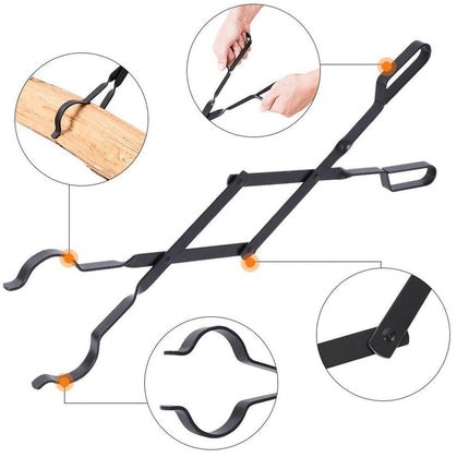 Folding Fireplace Tongs Grip Fire Pit Pliers Outdoor Indoor Fire Tools Durable