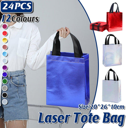 24pcs Laser Non Woven Gift Bags Tote Bags for Party Favor Wedding and Birthday
