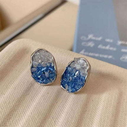 Retro Blue Crystal Earrings Fashion Jewelry Sea Salt Silver Needle Design