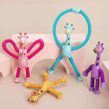 Telescopic Suction Cup Giraffe Tube Toy Stress Relief Light Up Educational Toys - Aimall