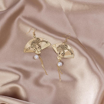 Chinese Style Vintage Fan Earrings Foldable Design Fashion Jewellery for Women
