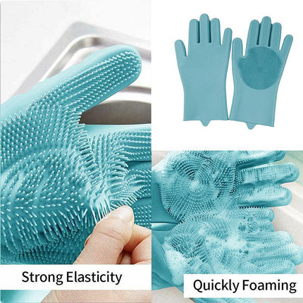 Magic Gloves Dish Washing Silicone Rubber Scrubber Cleaning Glove Waterproof - Aimall