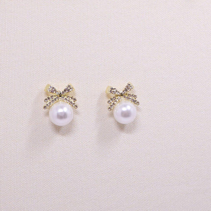 Vintage Ribbon Pearl Earrings Elegant Jewelry for Women Fashion Accessories Gift