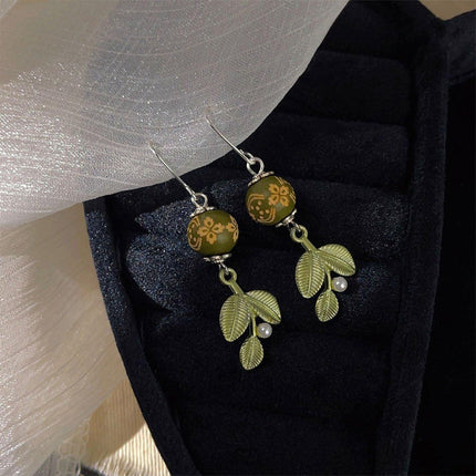 Chinese Leaf Art Earrings Vintage Style Jewelry for Women Fashion Accessory