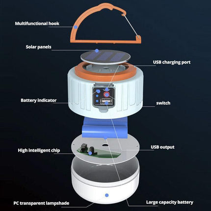 Portable LED Solar Camping Light Lantern Outdoor Tent Lamp USB Rechargeable AU - Aimall