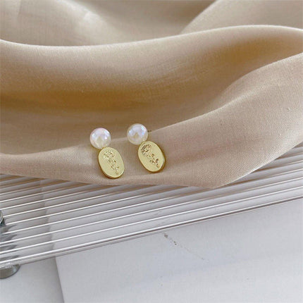 Gold Flower Oval Earrings Elegant Temperament Jewelry for Women Fashion Gift