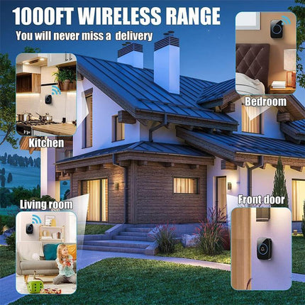 Wireless Door Bell Chime Waterproof Doorbell 2 Plugin Receivers 300M Long Range - Aimall